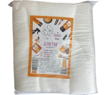 Серветки в пачці ТМ Panni Mlada, 15*15 (100 шт /пач) зі спанлейсу, 40 г/м2. Текстура сітка 395 фото