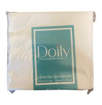 Серветки в упаковці ТМ Doily ,20*20(100 шт/уп ) зі спанлейсу,40 г/м2, текстура гладка 528 фото